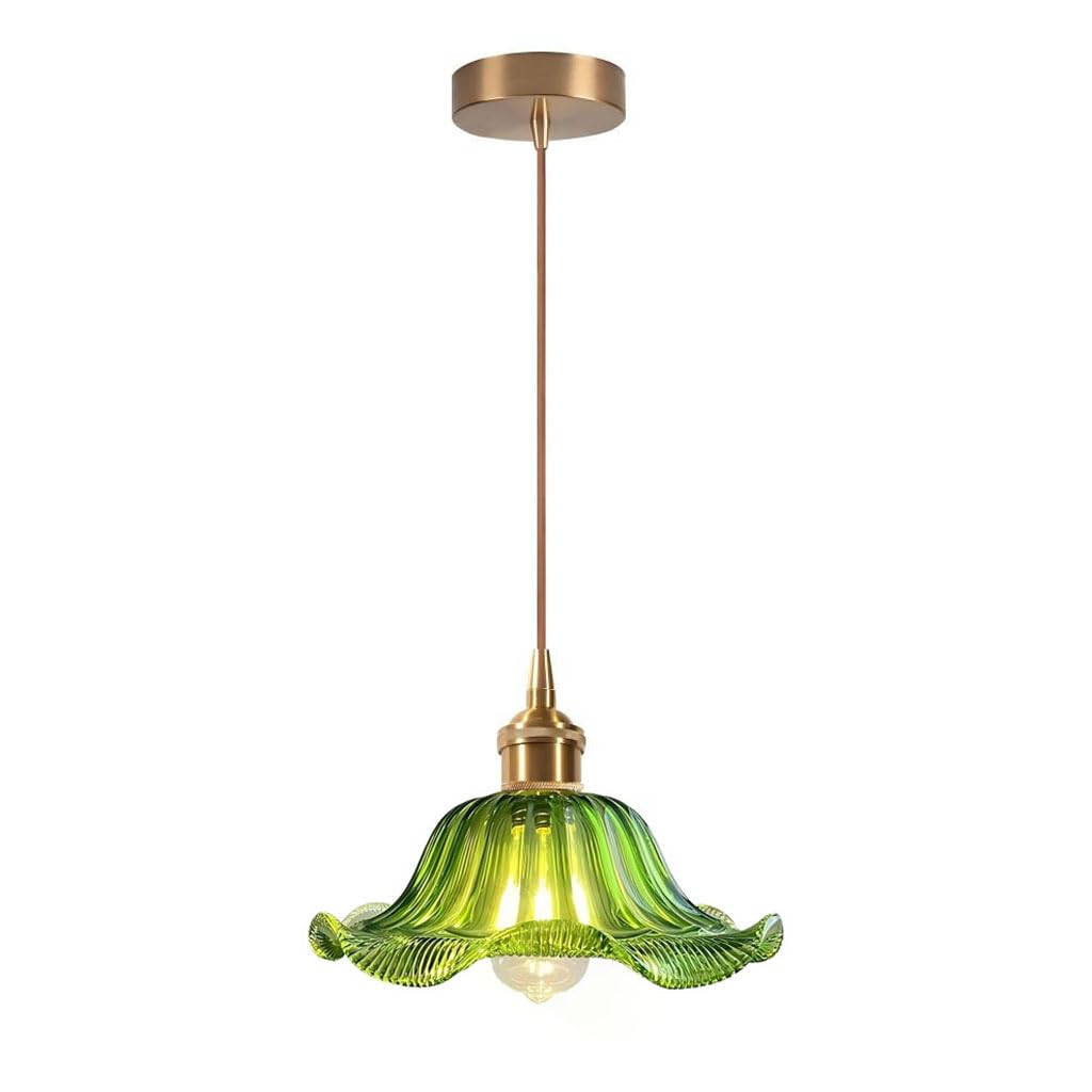 DLGLOLIN Lampada a sospensione in vetro vintage lampadario soggiorno, paralume fiore creativo retrò a sospensione, E27 plafoniera per camera da letto, cucina, sala da pranzo, verde
