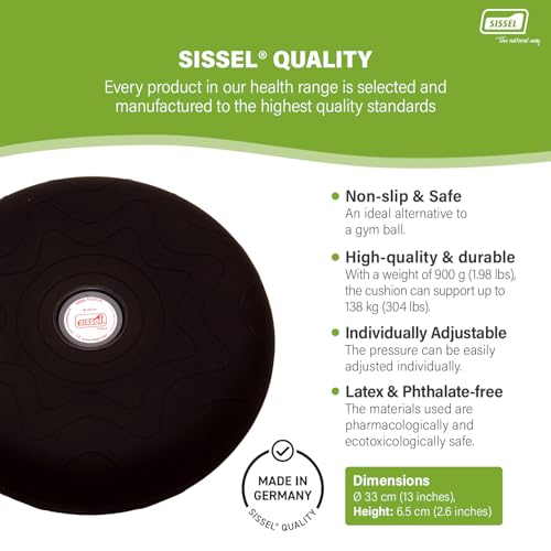 Image of SISSEL SITFIT 33 cm Black | Active Sitting & Training | Strengthens Back & Pelvic Floor Muscles | Versatile Uses: Legs & Veins | Adjustable Pressure | Includes Exercise Poster