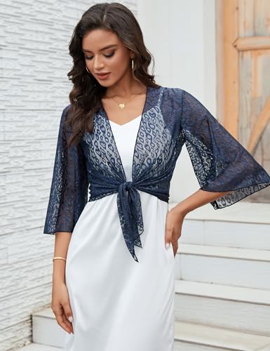 Image of Totatuit Women's Short Cardigan Bolero Sheer Shrug Tie Open Front Bell Sleeve Summer Cropped Bolero Cardigan