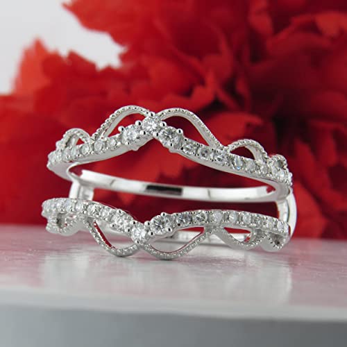 Dazzlingrock Collection 0.33 Carat (ctw) Round White Diamond Double Chevron Enhancer Guard Wedding Ring for Women in 925 Sterling Silver2