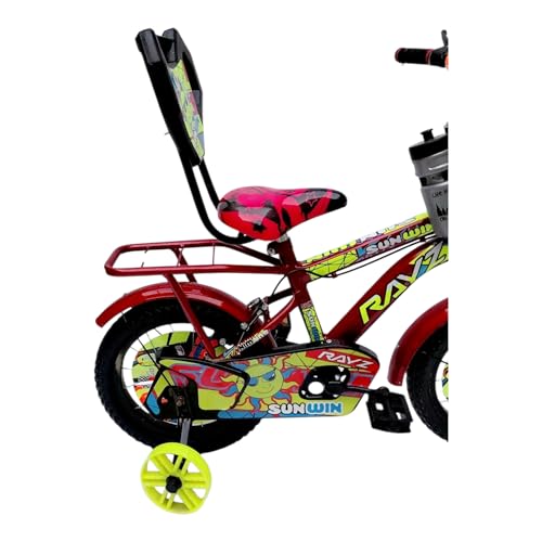 Image of Rayz 14 Inch Kids Bicycle for 2-5 Years Boys & Girls with Training Wheels, Car Basket, Backrest, Water Bottle, Tubeless Tyres & Steel Mudguard - Red