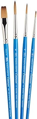 Winsor & Newton, Cotman Watercolour Synthetic Brushes, Short Handle, Pack of 4 (1,4,and 6 Round and 10mm One Stroke)