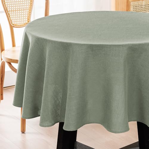 H.VERSAILTEX Linen Table Cloths Round 60 Inch Premium Tablecloth Spill-Proof Waterproof Table Cover for Dining Buffet Feature Extra Soft and Thick Fabric Wrinkle Free, Sage by H.VERSAILTEX - Used condition - US$16.64