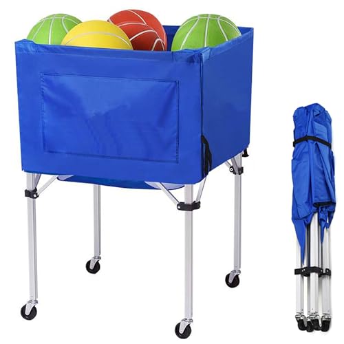 Coolcapis Volleyball Ball cart with Wheels Portable Basket Storage Cart 37in x 26in x 26in Garage Sports Equipment Organizer Volleyball Basketball Soccer Toy Blue