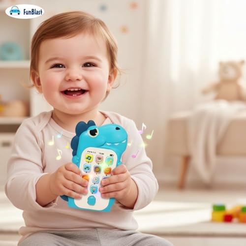 Image of FunBlast Cartoon Musical Mobile Phone for Kids, Mobile with Light & Sound Toys for Babies | Educational Toys for Kids 3+ Years /Boys /Girls-1 Unit (Dino-Blue)
