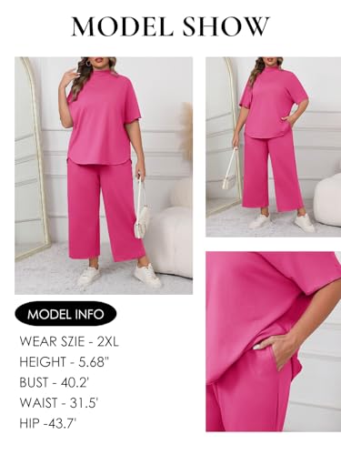 Image of Beautife Women's Plus Size 2 Piece Outfits 3 /4 Batwing Sleeve Capelet Crew Neck Pullover Top Wide Leg Pants Lounge Set
