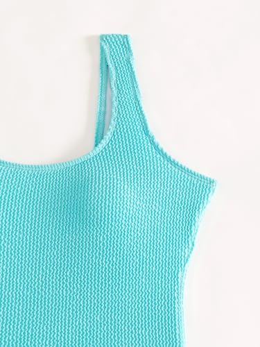 Image of Limeeke Women One Piece Swimsuit Solid Ribbed Monokini Swimwear Scoop Neck Low Back Bathing Suit