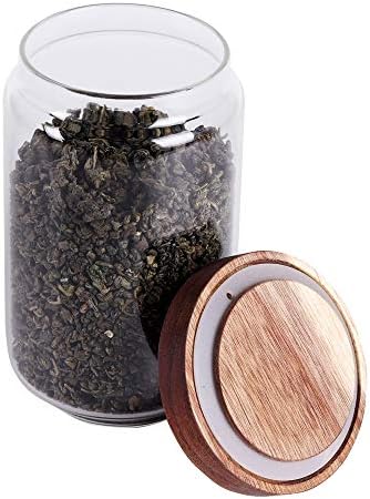 Glass Tea Canister, 25 FL OZ/ 750ml Bulk Food Storage Jar with Airtight Acacia Lid, Glass Food Container for Loose Leaf Tea, Coffee Bean(6 inch high) - Thumbnail 2