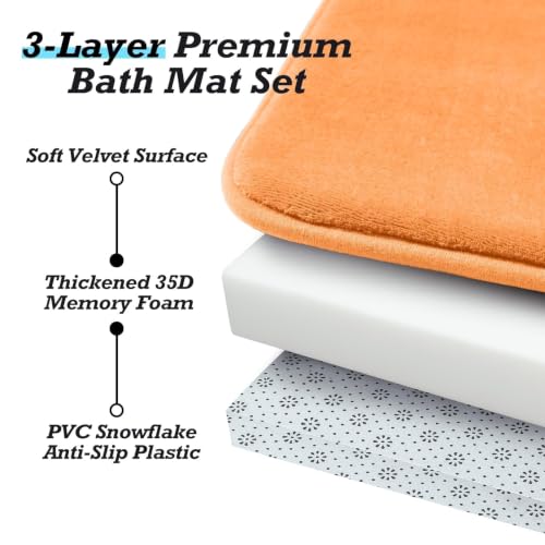 HUXMEYSON Bathroom Rugs Sets 3 Piece, Non-Slip & Quick Dry Bath Mat Set, Ultra Soft Velvet Bath Rugs for Bathroom, Toilet and Shower Floor, Orange by HUXMEYSON - Used condition - Image 8