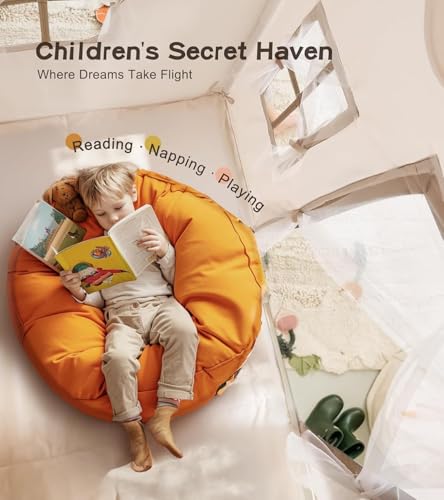 Kinder Spielhaus Indoor,Kinder Bettzelt,Spielzelt für Drinnen,Prinzessin Zelt mit Fenstern, Kinderspielhaus, Kuschelecke Kinderzimmer Dekor(Neutralen Farben)