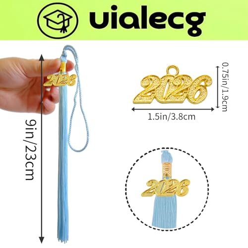 Image of Graduation Tassel 2026 for Grad Cap,Sky Blue Tassel with Gold Charm