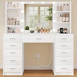 TEENFON Tocador de Maquillaje con Luces led Regulables y enchufes, Mesa de...