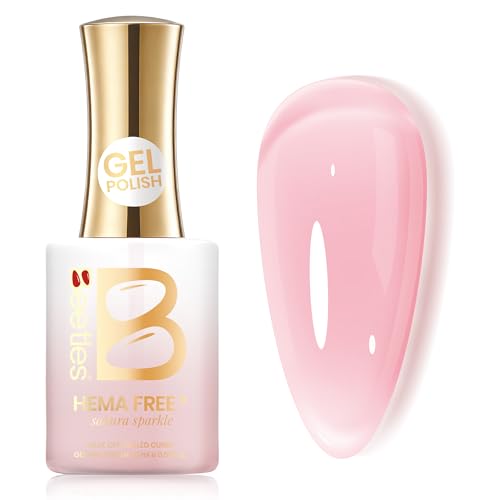 Image of Beetles Nude Pink Gel Nail Polish - Sakura Sparkle 15ML Neutral Jelly Pink Nail Polish Base Color Nail Concealer Sheer Translucent Effect Soak Off UV LED French Nail Art Salon DIY Manicure Gifts