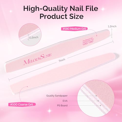 Image of MelodySusie 2 Pcs Nail Files, 100 /180 Grit Emery Boards for Acrylic & Natural Nails, Double Sided Washable and Durable Manicure Pedicure Tools for Home & Salon Use, Pink