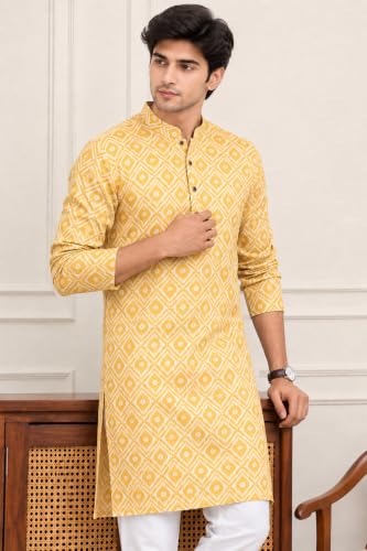 Image of FOXDX Men's Traditional Cotton Floral Printed Only Kurta