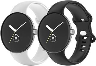 FitTurn Compatible with Google Pixel Watch Band for Women, Soft Colorful Silicon Watch Band Straps Replacement Quick Release Band for Google Pixel Watch Fitness Smart Watch (White,Black)