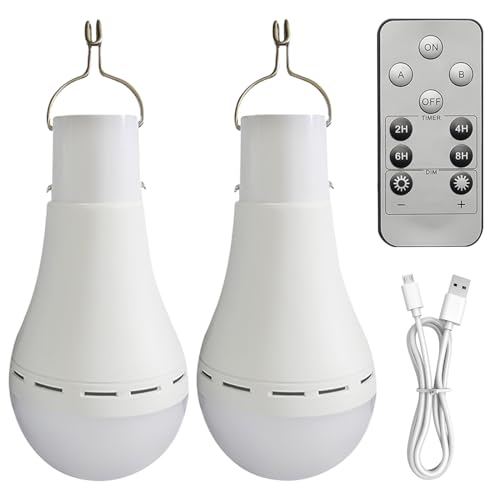 Bombilla Recargable USB-C,2 Pieza 12W Con Control Remoto Y Función De Temporización,Bombilla LED Regulable,USB Bombillas De Emergencia Para Cortes Corriente En Casa O Exterior
