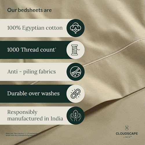 Cloud Scape Linen 100% Egyptian Cotton King Sheets Set – 1000 Thread Count, 4-Piece Soft Hotel Quality Bedding Set,Deep Pockets up to 16”, Linen
