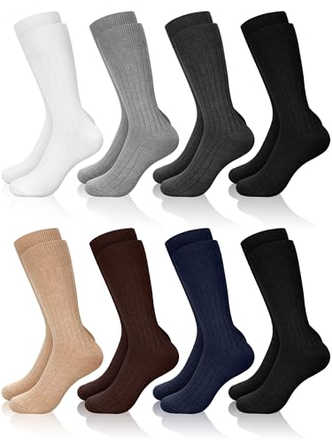 8 Pairs Dress Socks for Men Size 10-13 Cotton Crew Socks Bulk Business Casual Socks Gifts for Men Dad Grandpa