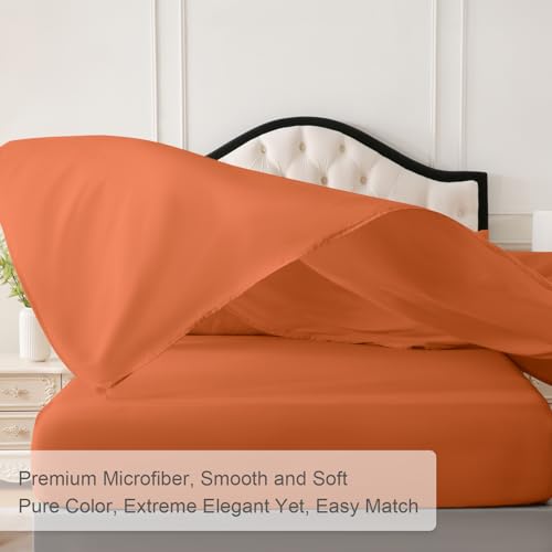 MICORAL Twin XL Sheet Set, 3 Pieces Soft Luxury Bed Sheets with 16" Deep Pocket for Twin XL Size Bed, Breathable Hotel Sheets and Pillowcase Set, Wrinkle Free (Twin XL, Orange) by MICORAL - Used condition - Image 3