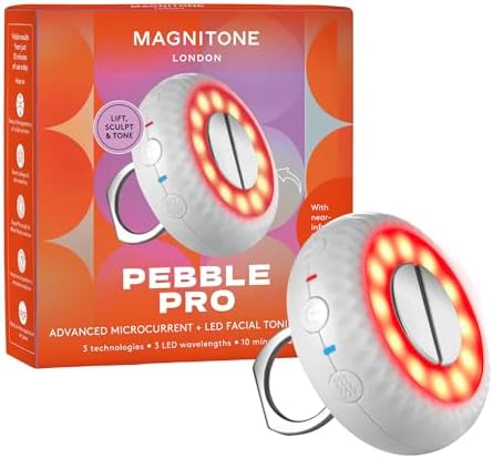 Magnitone Pebble Pro Advanced Facial Toning Device with Microcurrent, Red, Blue & Near-Infrared LED Light Therapy – Lifts, Firms, Brightens & Revives Skin in Just 10 Minutes a Day