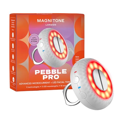 Magnitone Pebble Pro Advanced - Dispositivo de tonificación facial - Terapia de microcorriente y luz LED (rojo, azul, infrarrojo cercano) - Escultura facial, herramienta antiarrugas y reafirmante
