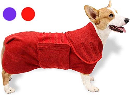GZDDG Dog Bathrobe Towel, Pet Drying Moisture Absorbing Bath Robe, Adjustable Microfibre Dog Bathrobe Fast Dry Dressing Gown Quick Drying Pajamas Toweling Super Absorbent Pet Robe Coat(M-Red