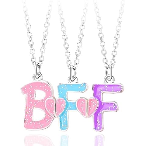 DOYYCA Friendship Necklace Best Friend Necklace Gifts for 3 Girls Magnetic Matching Heart Pendant BFF Necklaces for Sister (E: BFF Silver) Cover