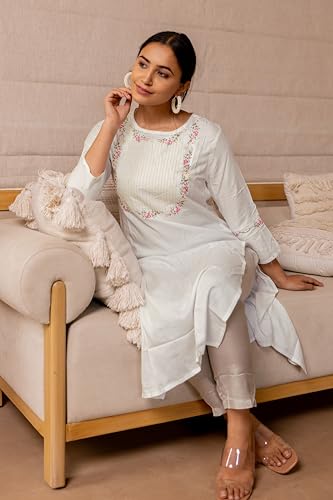 Image of MIRCHI FASHION Women's Straight Fit Rayon Sequins Embroidered and Polka Dots Printed Kurti Only