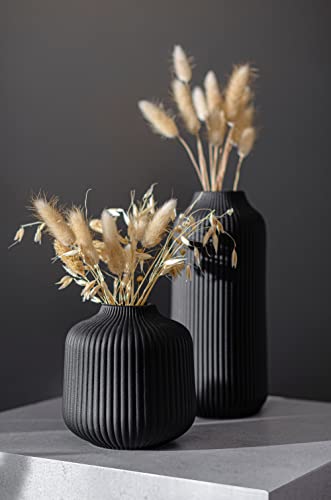 Ceramic Vases in Nordic Style, Modern Vase Deco for Pampas Grass, Boho Deco for Windowsill, Vases Set in Black Matt, Flower Vase as Home Decoration for Fresh Flowers, Dried Flowers, Set of 2 - Image 3