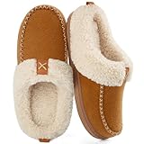 LongBay Womens Felt Sherpa Warm Slippers Bedroom Cozy Memory Foam Moccasin House Shoes with Fuzzy Plush Lining for Winter Indoor Outdoor Camel,7-8