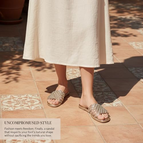 Image of Ruiee Wide Width Flat Sandals for Women. | Wide Width Sandals, X-Wide Feet Slides, Summer Braided Flat Slides, Versatile, Fashion Comfort