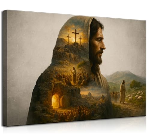 Christian Jesus Canvas Wall Art Jesus Preaching Resurrection Shepherds Bible Story Painting Picture Wall Decoration Poster Print Artwork for Office Bedroom Living Room Home Decoration
