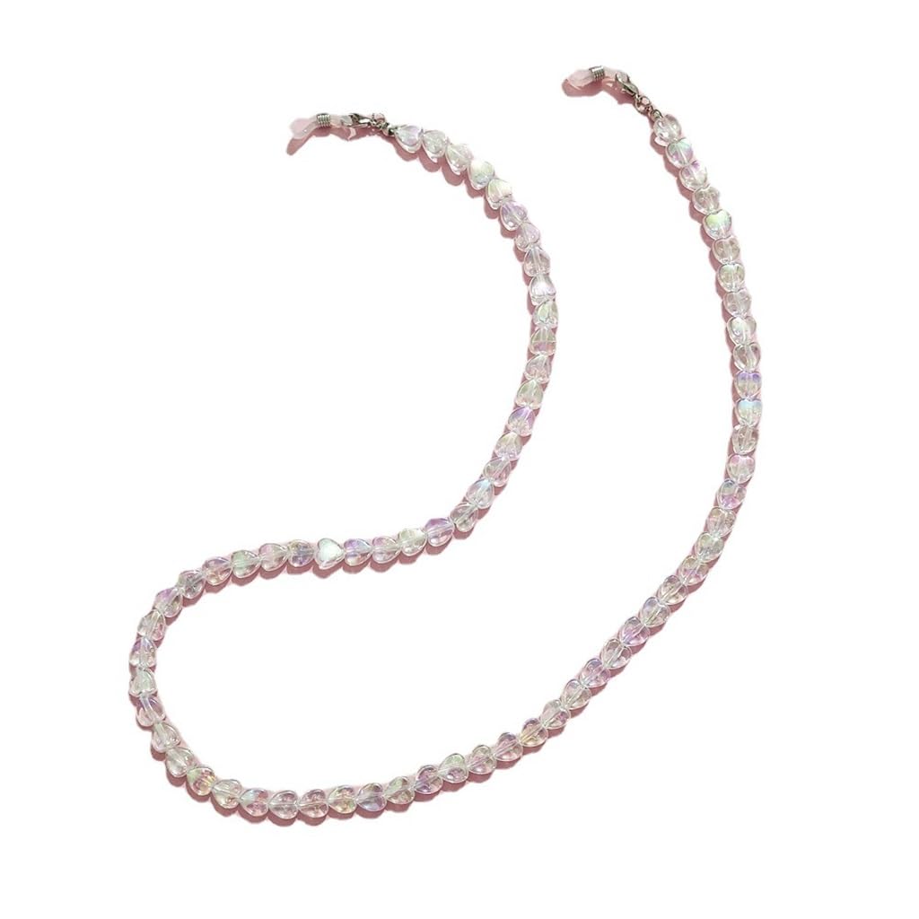 Cadena de gafas de amor transparente multicolor con cordón doble colgante para lentes