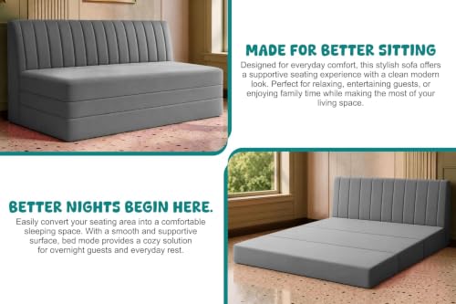 Image of Los Angeles Modern Velvet 3 Seater Sofa Cum Bed, Multipurpose Convertible Sleeper Couch Sofa for Living Room, Bedroom & Office- Grey Color