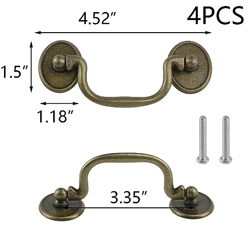 T Tulead Drop Bail Handle Pulls 3.35-Inch Hole Center Drawer Pulls Handles Antique Bronze Cabinet Handles Zinc Alloy Furniture Door Pull 4PCS with Screws - Image 2