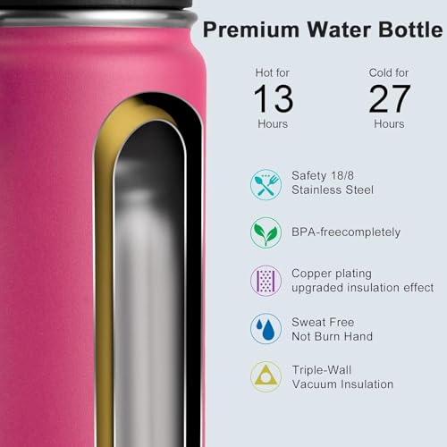 Image of koodee Insulated Water Bottle, 18 oz Stainless Steel Double Wall Vacuum Wide Mouth Sport Bottle with Leakproof Spout Lid (Rose Red)