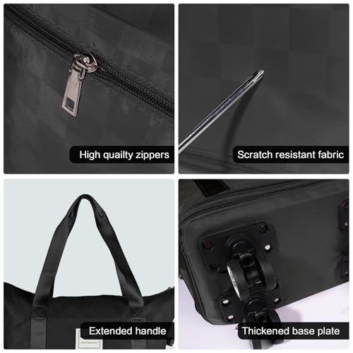 NBERMOTION Expandable Rolling Duffle Bag - Large Carry-On With Spinner Wheels, Foldable Weekend Travel Bag, 28-58L Capacity（Backpack-Black Checkboard） — view 5