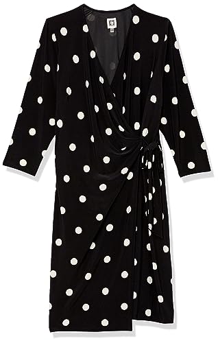 Anne Klein Women's Printed ITY Classic WRAP Dress, Anthracite/Amethyst