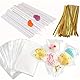 300 Stück Cake Pop Sticks und Wrappers Kit, inklusive 100 Stück 15,2 cm Papier-Lutscherstäbchen, 100 Stück transparente Süßigkeitenbeutel Paket, 100 Stück goldene Bindebänder für Cakepop, Lutscher,
