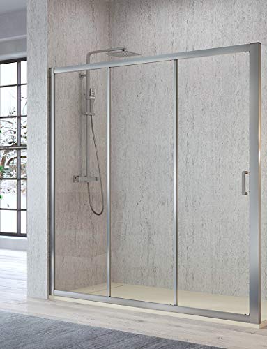 Mampara de Ducha Frontal - 2 Puertas Correderas y 1 Hpja Fija - Cristal de Seguridad de 5 mm - Modelo Diana (92-97 cm)
