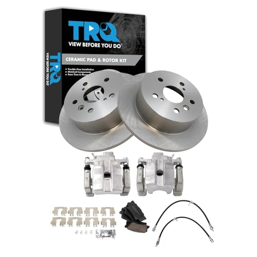 Image of TRQ Rear Brake Pad and Rotor Set Ceramic Rotors Calipers Compatible with 2013-2015 Toyota Avalon 2012-2017 Camry