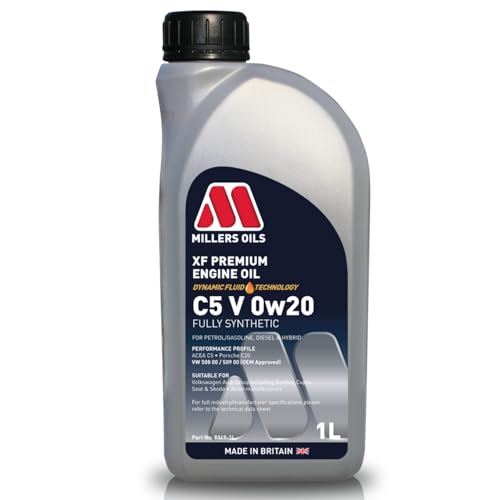 Huile 0W-20 entièrement synthétique Millers Oils XF Premium C5 V pour réduire la friction