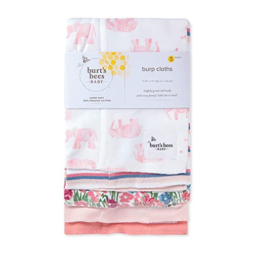 Image of Burt's Bees Baby - Burp Cloths, 5-Pack Extra Absorbent 100% Organic Cotton Drool Cloths