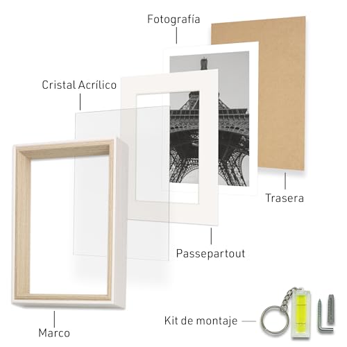 Miniatura 4 de Marco De Foto, Medida 40 X 50 Cm Sin Paspartu Y 30x40 Cm Con Paspartu, Color Blanco - Madera Con Paspartu, Para Colgar En Horizontal Y Vertical Blanco Madera X1 Ud., 40 X 50 Cm