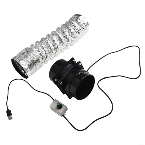 Ventilador de ventilación de aire con conducto USB, regulador de velocidad, silencioso, con volumen de aire ajustable para cobertizos, cocina, hogar, baño, 5 W, 5 V (con tubo de 100 cm)