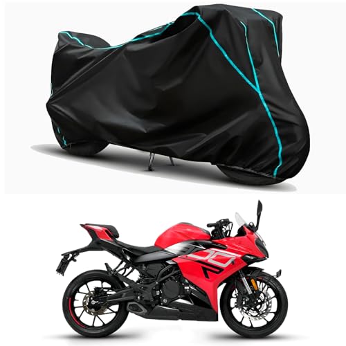 Image of Waterproof Bike Body Cover Compatible for | Keeway K300 R | Taffeta Fabric, Sky Piping Design, Bottom Elastic Fit | Dustproof, Sun UV & Rain Protection for All Weather.