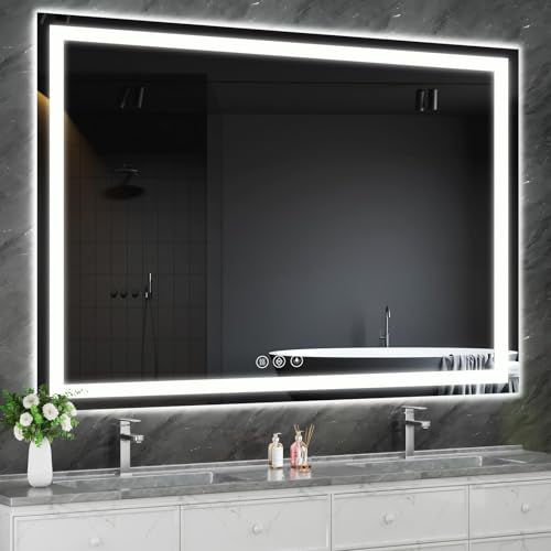 Image of Koonmi 40x60 LED Bathroom Mirror, Backlit + Front Lit, LED Bathroom Mirror with Lights for Wall, 3 Colors, Anti-Fog, Dimmable Brightness, Memory Function, Tempered Glass