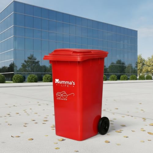 Image of Mumma's LIFE 120L Big Dustbin Extra Large Size | Plastic Manual-Lift Wheel Garbage Big Dustbin | Heavy Duty HDPE Waste Bin with Lid & Wheels | For Indoor & Outdoor Use (Red)