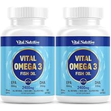 Vital Omega 3 Fish Oil Supplements 2400mg | 864mg EPA & 576mg DHA | 1440mg Total Omega-3 Fatty Acids | Promotes Brain & Heart Health | Non-GMO, Gluten-Free | Lemon | 60 Day Servings
